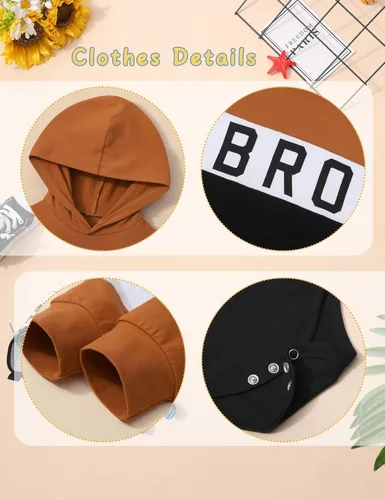 Miniatura 5 de Ropa de bebé niño de manga larga, sudadera con capucha con estampado de letras + pantalones de retazos, 2 piezas, trajes de otoño e invierno