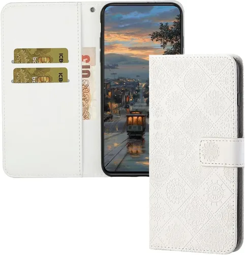 Miniatura 12 de Funda compatible con iPhone 12 Mini con tarjetero de cuero con tapa abatible, estampado retro con función atril, funda protectora magnética