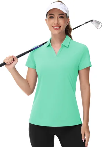 Miniatura 5 de TACVASEN Polo de manga corta con cuello en V para mujer, con protección solar UPF 50+, secado rápido, para golf
