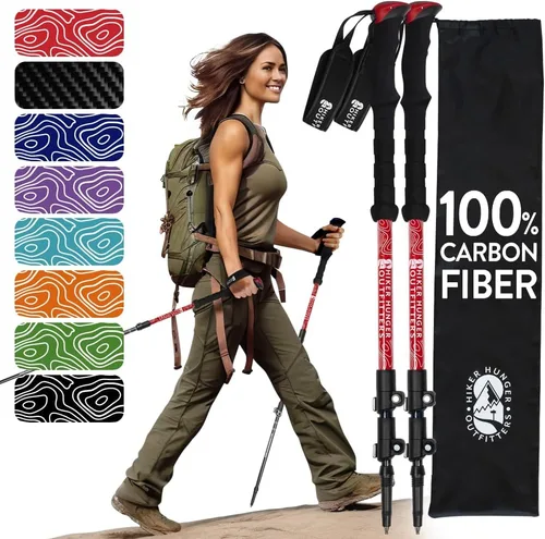 Miniatura 18 de 100% Carbon Fiber Trekking Poles by USA Brand - Ultra Strong Lightweight Collapsible Hiking Poles with Cork and EVA Foam Grips & Quick Adjustable