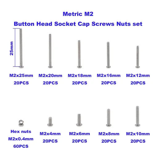 Miniatura 4 de Metric M2 304 - Kit surtido de tornillos y tuercas de cabeza de botón de acero inoxidable