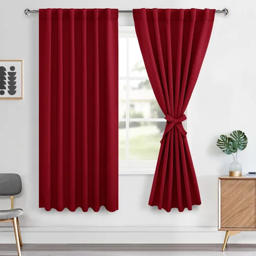 Miniatura 28 de Hiasan Cortinas opacas negras para dormitorio, cortinas opacas cortas de 45 pulgadas de largo, con aislamiento térmico, bolsillo para barra