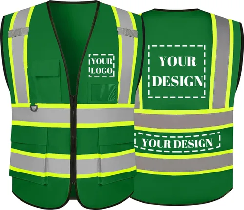 Miniatura 44 de Chaleco de seguridad reflectante de alta visibilidad con 5 bolsillos y cremallera clase 2 para adultos, unisex, ropa de trabajo de seguridad