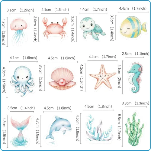 Miniatura 2 de 40 piezas comestibles bajo el mar, sirena, cupcakes, algas, pulpos, estrellas de mar, cupcakes, lindos animales del océano, selecciones de alimentos