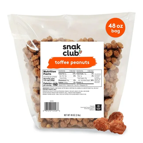Snak Club Cacahuetes de Toffee, Cacahuetes Confitados con Capa de Praliné y Crema Dulce, Aperitivo Sin Gluten y Kosher, Bolsa Resellable a Granel de
