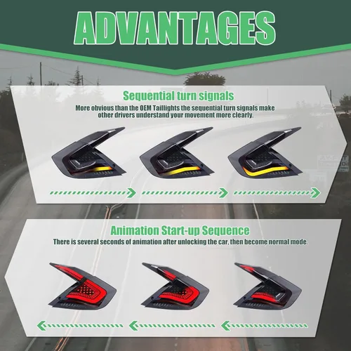 Miniatura 3 de letsdate Luces traseras de repuesto compatibles con sedán Civic 2016-2021 de 10ª generación con animación de respiración DRL con señal de giro
