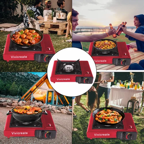 Miniatura 6 de Vivicreate Estufa de gas butano portátil de 8500 BTU para acampar, cocinar al aire libre, quemador portátil ligero con encendido automático, estufa