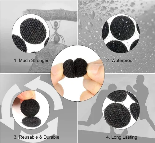 Miniatura 6 de LLPT 600 puntos de gancho (300 pares) adhesivos resistentes de 0.6 pulgadas de diámetro, puntos adhesivos muy fuertes impermeables para arte, Negro