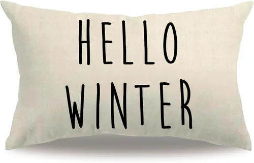 7COLORROOM Fundas de almohada decorativas de Navidad, color negro, diseño de Navidad con texto en inglés "Hello Winter", funda de cojín rectangular
