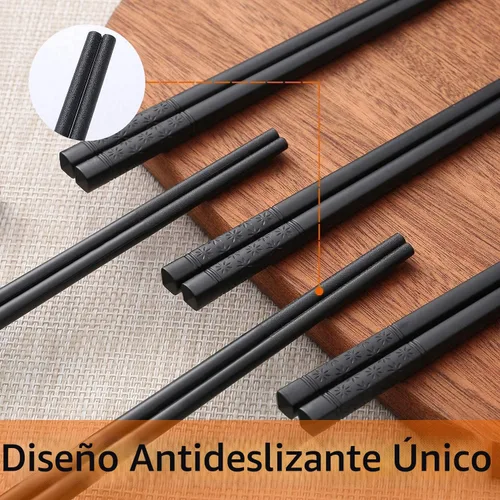 Miniatura 2 de HIWARE - 10 pares de palillos de fibra de vidrio; palillos reutilizables, aptos para lavavajillas, 9 1/2 pulgadas, color negro