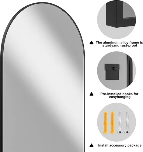 Miniatura 3 de Rowjut Espejo de pared en forma de arco de 30 x 20 pulgadas, espejo decorativo de pared y baño con marco de hierro, espejos de pared superior