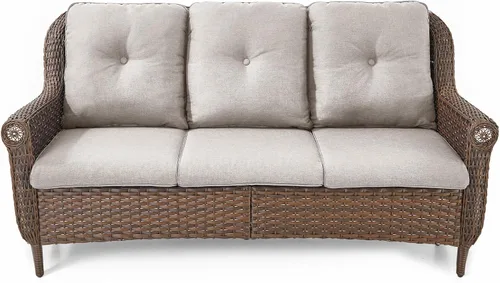 Miniatura 8 de Sofá de mimbre para patio, sofá de mimbre para exteriores, resistente para todo tipo de clima, sofás para 2 personas con respaldo alto y cómodos
