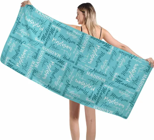 Miniatura 6 de Interestprint Toalla de piscina con nombre personalizado para niños, adultos y hombres, toalla de playa naranja personalizada con número