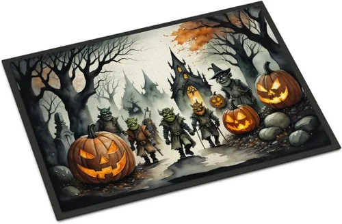 Miniatura 15 de Caroline's Treasures DAC2223MAT - Felpudo espeluznante de Halloween con gato negro de 18 x 27 pulgadas, tapete para puerta delantera