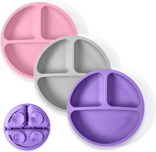 Miniatura 8 de WeeSprout - Platos de succión para bebés y niños pequeños con tapas, 100% silicona, diseño dividido para comedores selectivos, aptos para microondas
