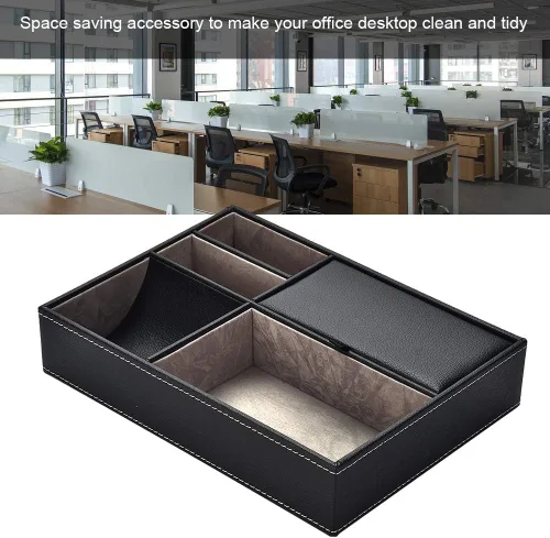 Miniatura 5 de Wisecoco Organizador de escritorio de piel sintética, organizador de escritorio, artículos de oficina de negocios, caja de almacenamiento con 5