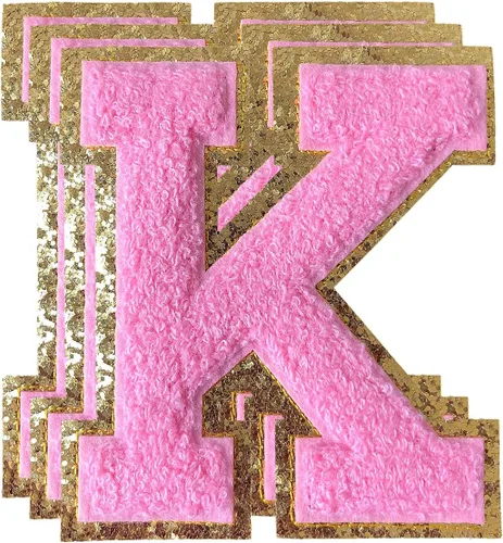 Miniatura 199 de 3 parches de números de chenilla negra, tamaño grande de 4-1/2" parches de números para planchar, parches universitarios para ropa, 8" Borde oro rosa