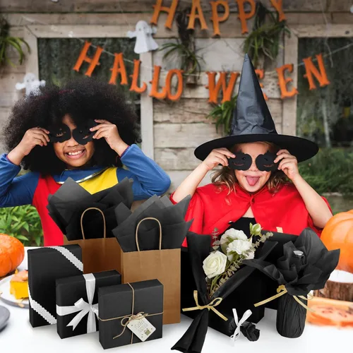 Miniatura 6 de CHRORINE Papel de seda negro - 60 hojas para Halloween, cumpleaños, vacaciones y envoltura de regalos para fiestas (20 x 14.5 pulgadas)