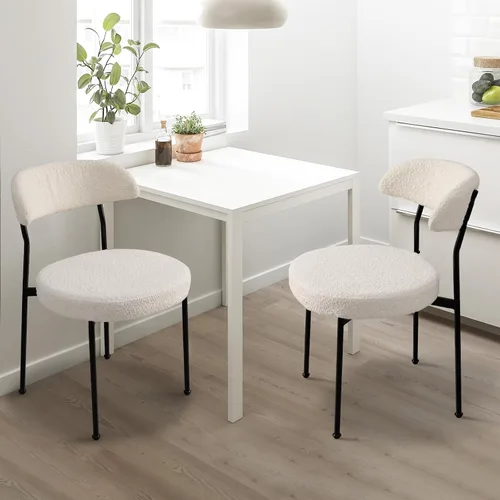 Miniatura 15 de Modern Boucle - Juego de 2 sillas de comedor con respaldo redondo tapizado de lana de cordero y patas de metal para comedor, cocina, restaurante