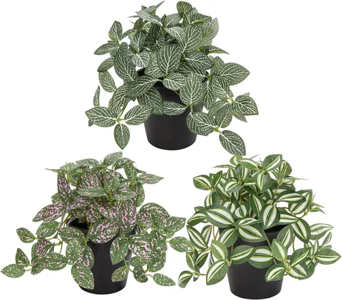 Miniatura 10 de Hollyone Plantas falsas, 2 paquetes de plantas artificiales de interior con maceta de plástico blanco, pequeña planta falsa en maceta para el hogar