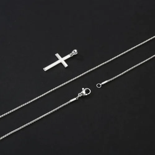 Miniatura 5 de Ursteel 925 Sterling Silver Cross Pendant Cross Necklace for Men, Mens Cross Necklace 18K GoldSilverBlack Box Chain Necklace for Men Women Girls 16