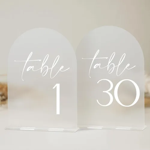 Miniatura 18 de Números de mesa de acrílico de arco negro con soportes 1-15, letrero acrílico arqueado negro de 5 x 7 pulgadas y base, números de mesa de arco
