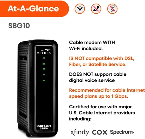 Miniatura 8 de Arris (SBG10) - Combo de módem y enrutador por cable - DOCSIS 3.0 16 x 4 Gigabit y WiFi AC1600