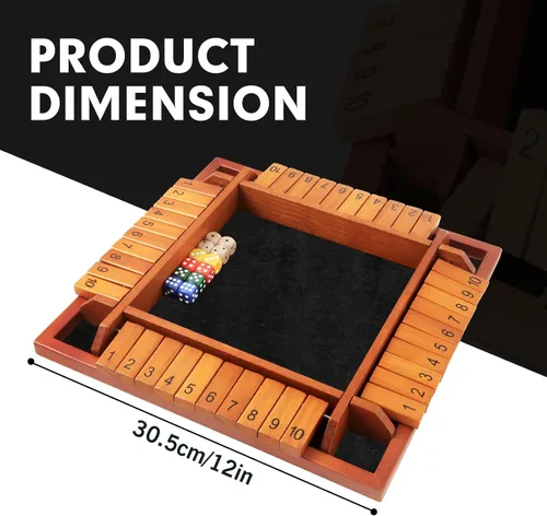 Miniatura 4 de TooyBing - Juego mejorado de dados Shut The Box para 1-4 jugadores, juego de mesa de madera para la familia para niños y adultos con 12 dados, juego