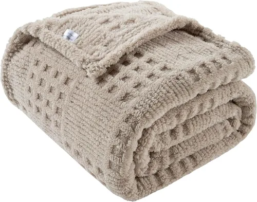 Miniatura 8 de Manta de Tiro Beige de 50 x 70 pulgadas, forro polar suave y esponjoso, bonita y estética, perfecta para sofá, sillón, silla, cama, sala de estar