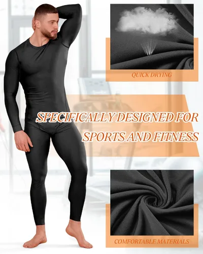 Miniatura 3 de Hicarer Juego de 4 piezas de ropa interior térmica para hombre, pantalones de compresión, camisas de manga larga, capa base, secado rápido, parte