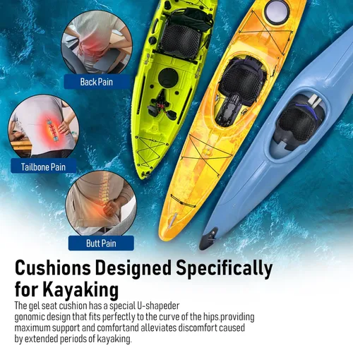 Miniatura 5 de Cojín de asiento de kayak, asiento de kayak de gel grueso antideslizante impermeable, almohadilla de goma portátil para remo de canoa para estadio