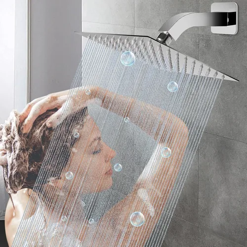 Miniatura 6 de Brazo de ducha con brida y cinta de teflón, tubo de ducha cuadrado montado en la pared, brazo de extensión de acero inoxidable 304 para cabezal
