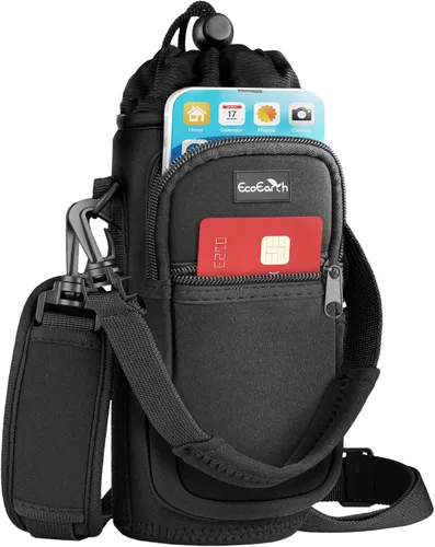 Miniatura 13 de EcoEarth - Water Bottle Holder with Strap - Water Bottle Carrier Bag for Hiking - Crossbody Hydration Pouch with Phone Holder Negro
