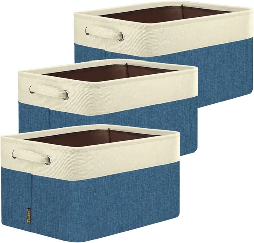 Miniatura 25 de BALEINE 1 paquete de contenedores de almacenamiento de tela para estantes, cestas de almacenamiento de lino para organizar, contenedores decorativos