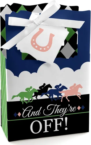Big Dot of Happiness Kentucky Horse Derby - Cajas de recuerdo para fiesta de carreras - Juego de 12