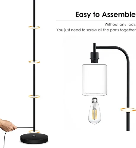 Miniatura 8 de BoostArea Lámpara de pie con pantalla de vidrio, lámpara de pie industrial moderna con interruptor de pie, brillante lámpara LED de 6 W para sala