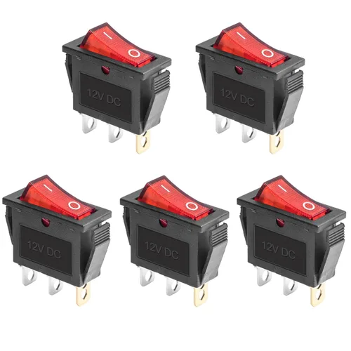 Miniatura 13 de KCD3 SPST de encendido/apagado de 3 pines, 2 posiciones, interruptor basculante instantáneo DC 12V-24V 30A con LED verde para barco - Paquete de 5