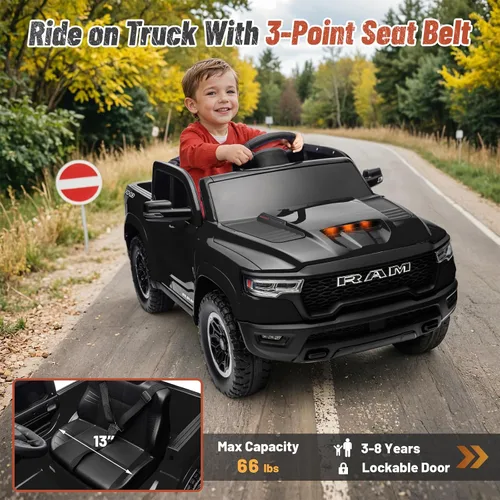 Miniatura 2 de Ram 1500 con Licencia - Juguetes de Montar para Niños de 4-8 años, Carro Eléctrico para Niños con Control Remoto, Alimentado por Batería con Llave