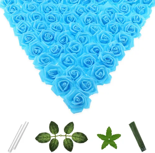 Miniatura 10 de 100 flores artificiales de 2 pulgadas, cabeza de rosa falsa de espuma a granel para decoración del hogar, decoración de boda, despedida de soltera