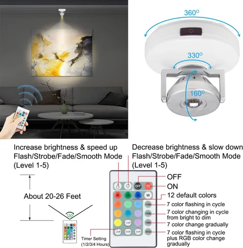 Miniatura 3 de BIGMONAT Foco a pilas, iluminación LED inalámbrica para pintura de cuadros de pared, luz que cambia de color con control remoto y temporizador