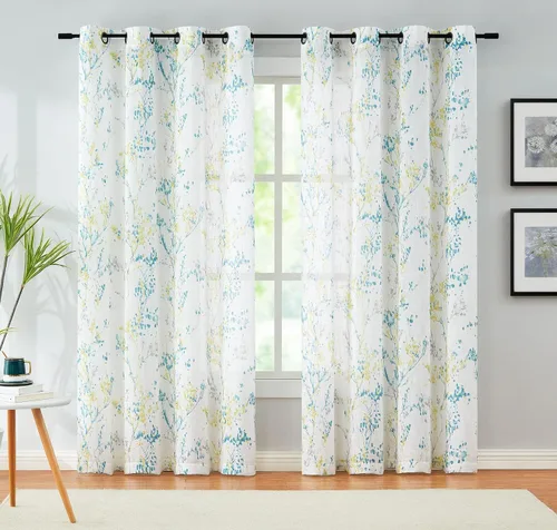 Miniatura 23 de Treatmentex Cortinas blancas y grises para dormitorio de 84 pulgadas de largo, cortinas semitransparentes con estampado de hojas para ventanas