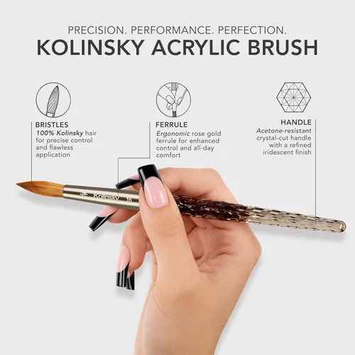 Miniatura 3 de Kiara Sky Pincel Acrílico #8 - Negro 100% Puro Kolinsky Mango de Corte de Cristal y Resistente al Acetona