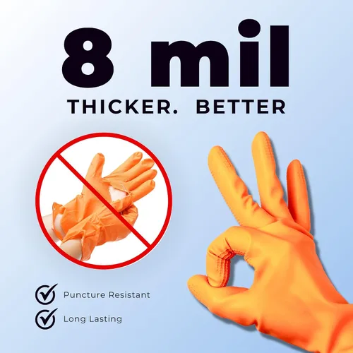 Miniatura 7 de HandCare - Guantes desechables de nitrilo naranja de 8 mil, sin látex, agarre texturizado de diamante para uso mecánico, trabajo y limpieza