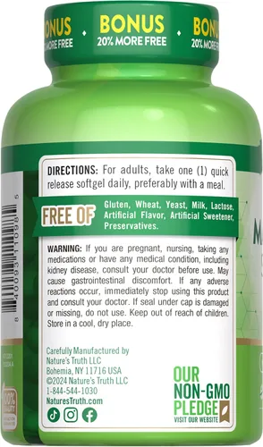 Miniatura 7 de Nature's Truth Magnesio 400mg 72 cápsulas blandas Tamaño de valor Extra fuerte de óxido de magnesio Suplemento sin OMG y sin gluten