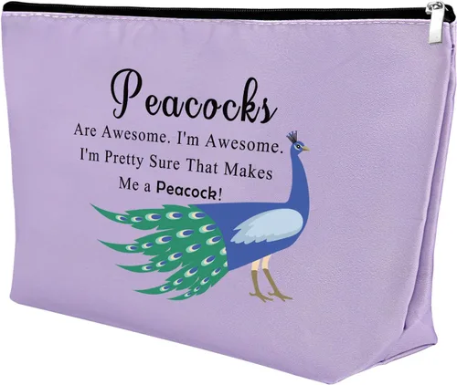 Miniatura 8 de Mxrymvu Bolsa de cosméticos de pavo real, regalos temáticos de pavo real para amantes - Bolsa de maquillaje inspiradora, Beige, Pavo real