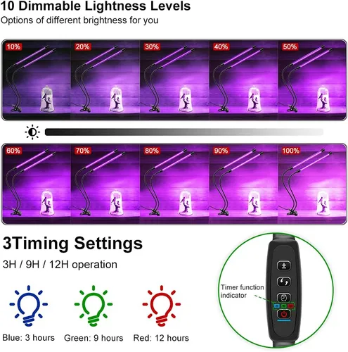 Miniatura 2 de Luz LED negra, temporizador de 3, 9 y 12 horas, 10 niveles regulables, luz UV, cabezal doble, 54 LED, luz negra, lámpara UV LED de 395-405 nm