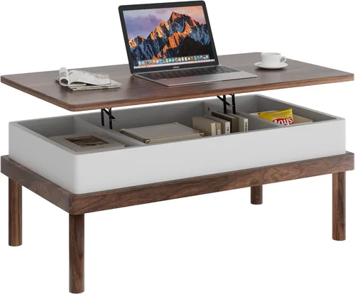 Miniatura 9 de Shintenchi Mesa auxiliar, mesa de centro elevable con compartimento oculto, mesa de comedor de mesa elevada, mesa central elevadora para sala