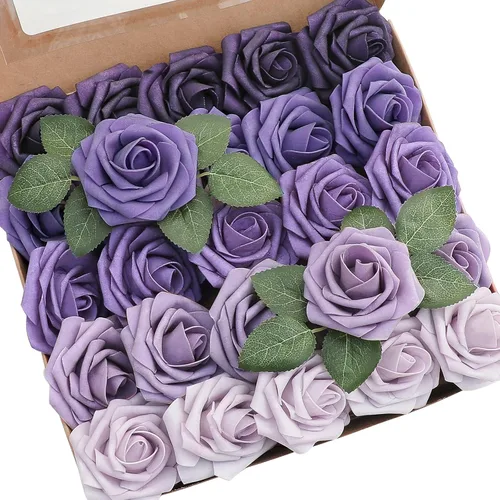 Miniatura 15 de Floroom Flores artificiales, 25 piezas de rosas falsas de espuma de aspecto real con tallos para ramos de boda, centros de mesa de despedida