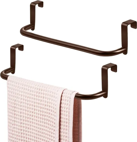 Miniatura 10 de 2 piezas barra toallero de metal para gabinete de cocina, barra toallero de acero para colgar en el interior o exterior de las puertas, hogar, Negro