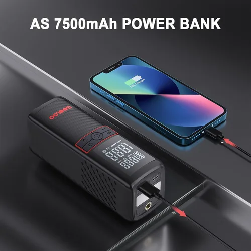 Miniatura 9 de GOOLOO Inflador de neumáticos GT160, compresor de aire portátil para automóvil, motocicleta, bicicleta, bola y GP3000 arrancador de coche rojo